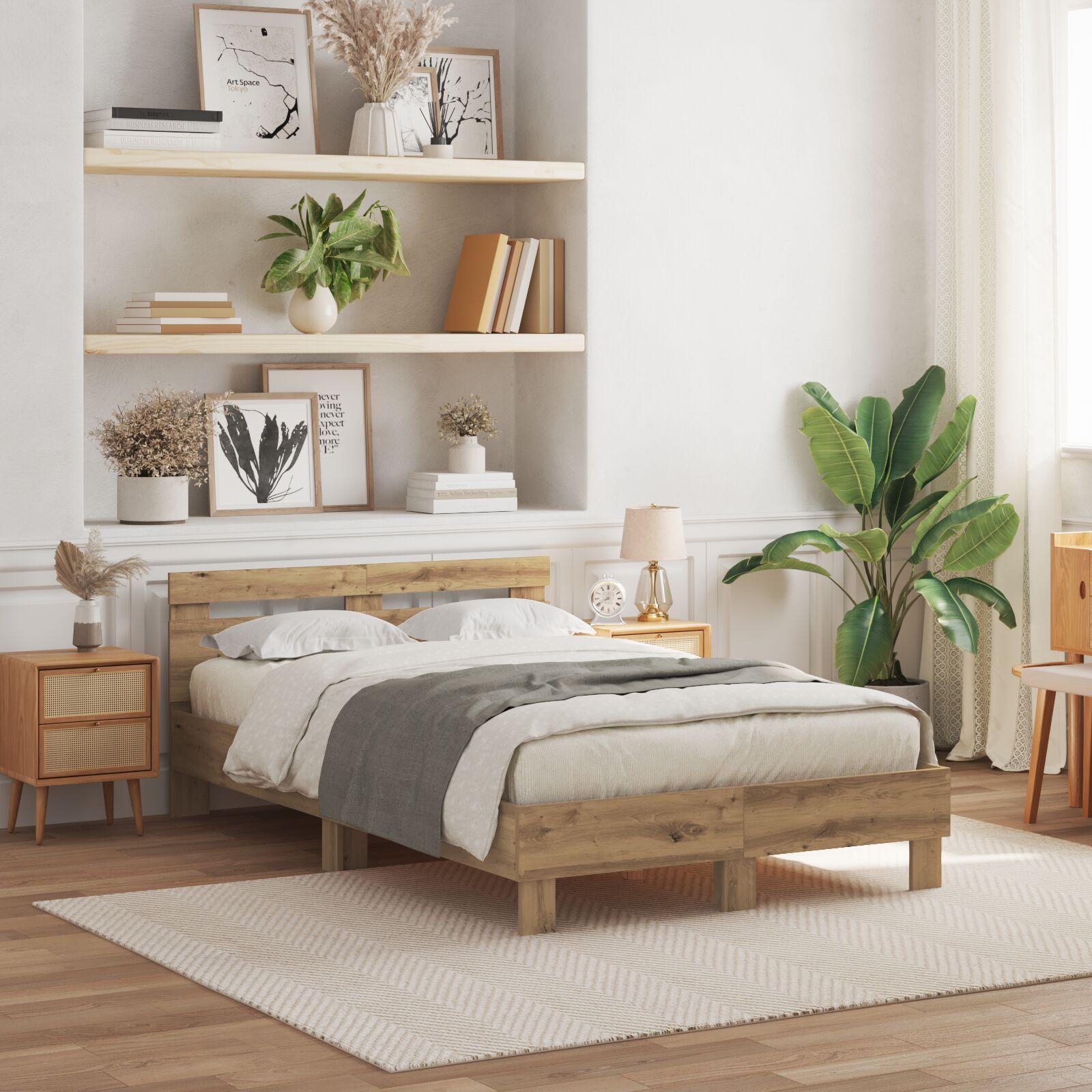 Egetræ sengestel Kunstnerisk egetræ Massivt egetræ 135 x 190 cm