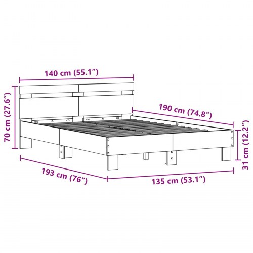 Egetræ sengestel Kunstnerisk egetræ Massivt egetræ 135 x 190 cm