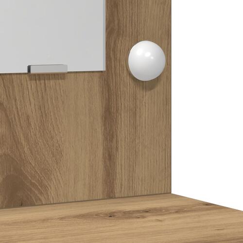 3-Stykker Sminkebord Sæt med LED i Artisan Egetræ Konstrueret Træ