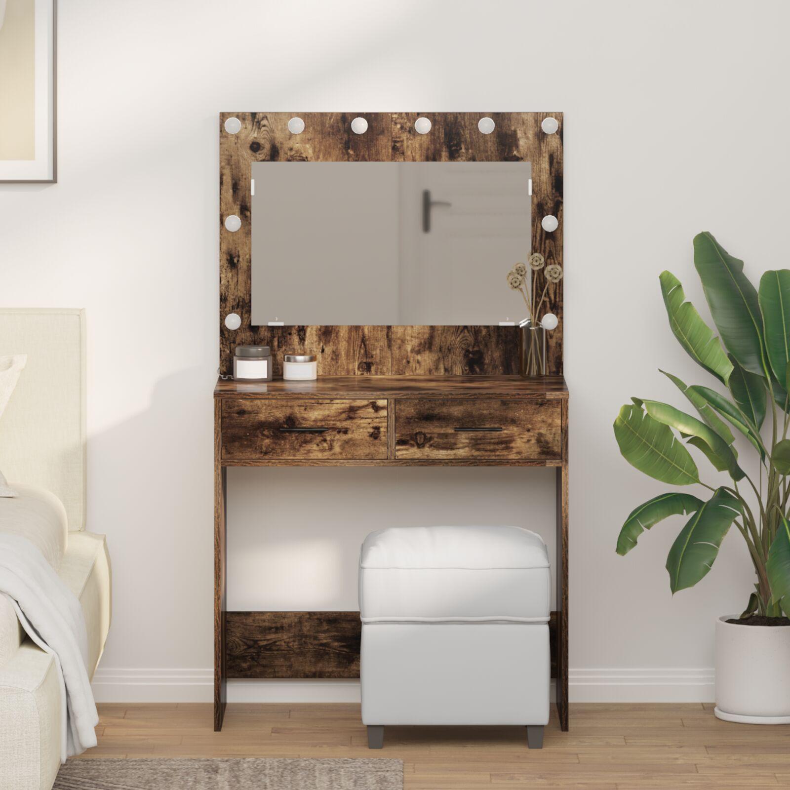 Dressing Table med LED-lys Røget egetræ 78.5x41x135 cm
