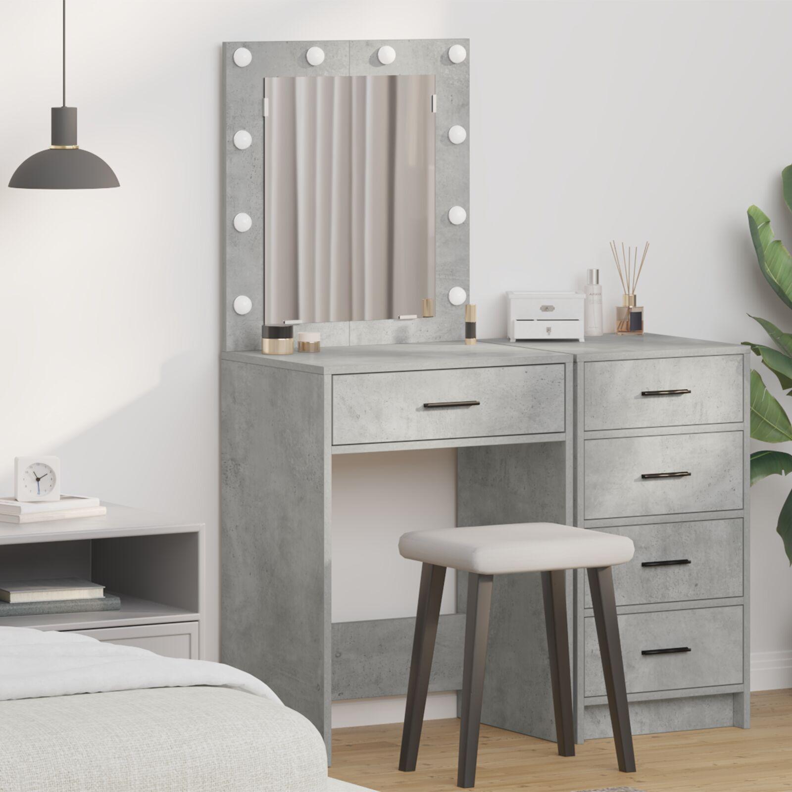 Makeupbord med LED-lamper i Concrete Grey, 50x41x135 cm