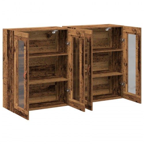 Vægmonterede skabe 2 stk Gammelt træ 69,5x34x90 cm Ingenieret træ