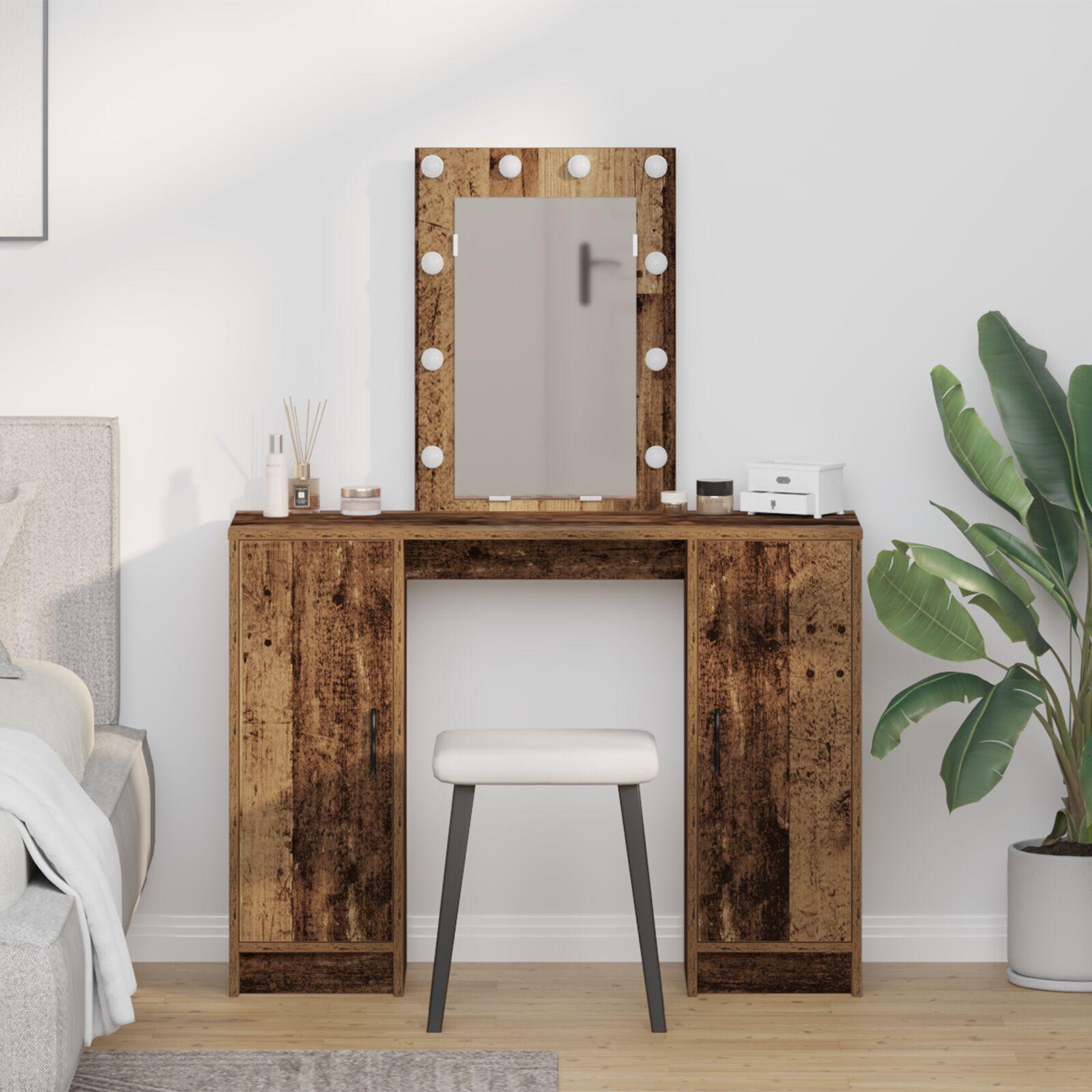 Dressing Table med LED Lys Gamle Træ 102x33x135 cm