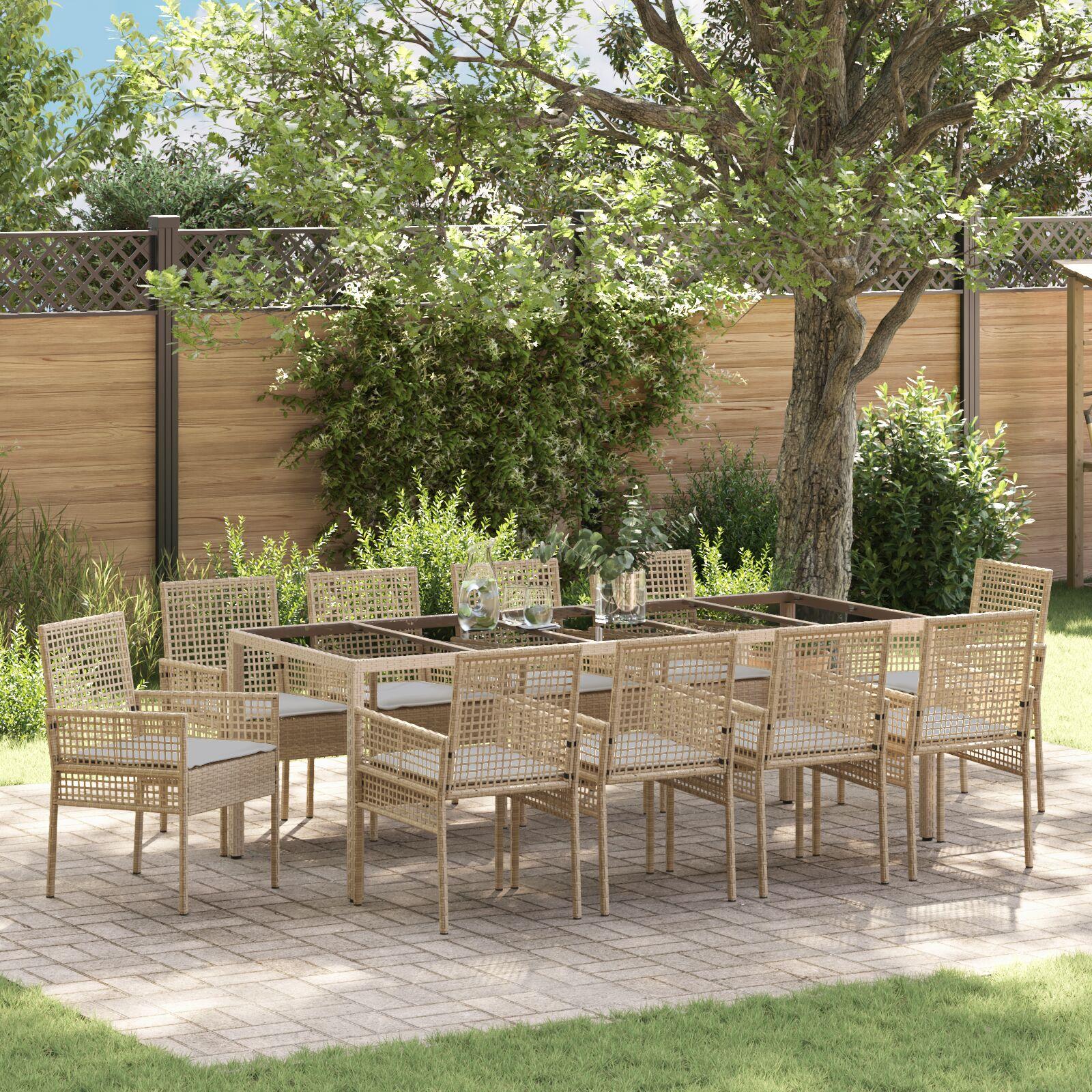 11 Dels Havemøbel Sæt med Puder Beige Polyrattan