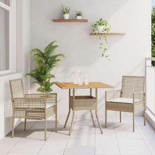 3-dele Have Spisesæt med Hynder Beige Polyrattan