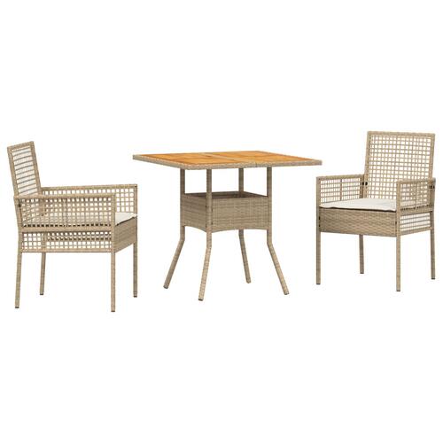 3-dele Have Spisesæt med Hynder Beige Polyrattan