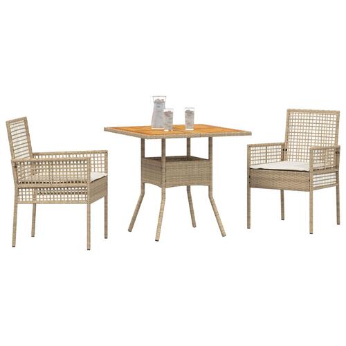 3-dele Have Spisesæt med Hynder Beige Polyrattan