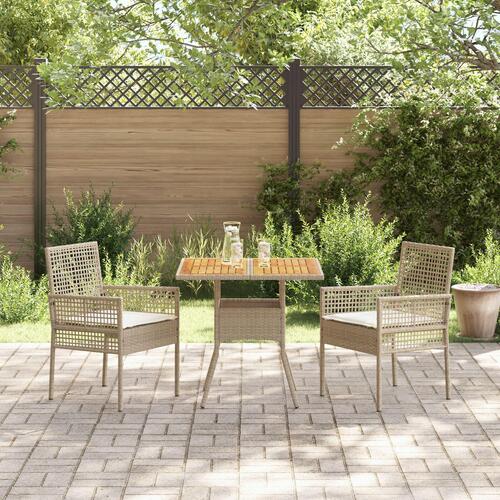 3-dele Have Spisesæt med Hynder Beige Polyrattan