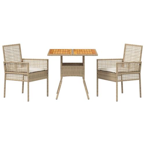 3-dele Have Spisesæt med Hynder Beige Polyrattan