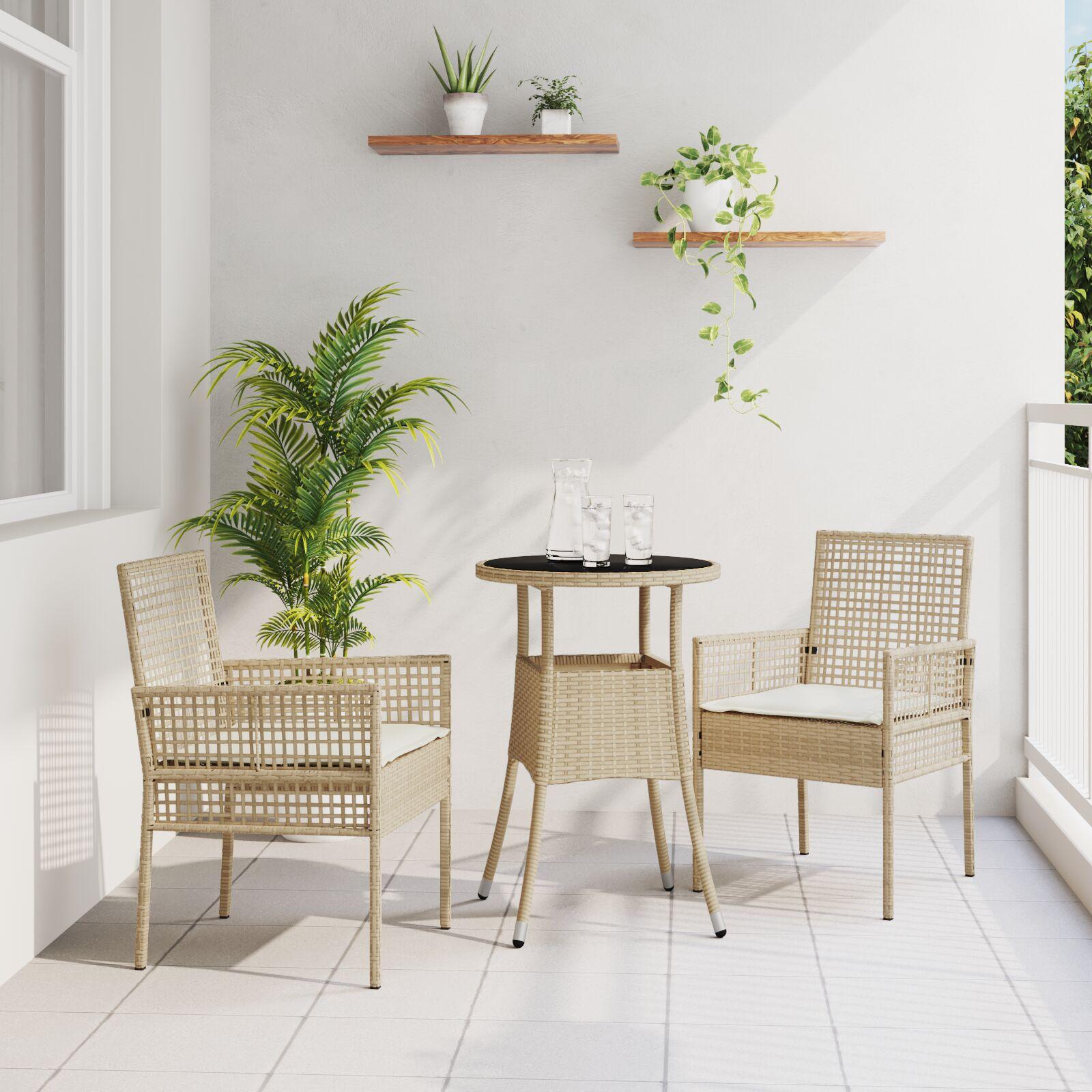 3 Delers Have Spisebordssæt Beige Poly Rattan