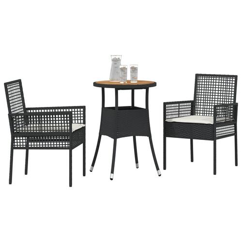 3 Stykke Have Spise Sæt Sort Polyrattan