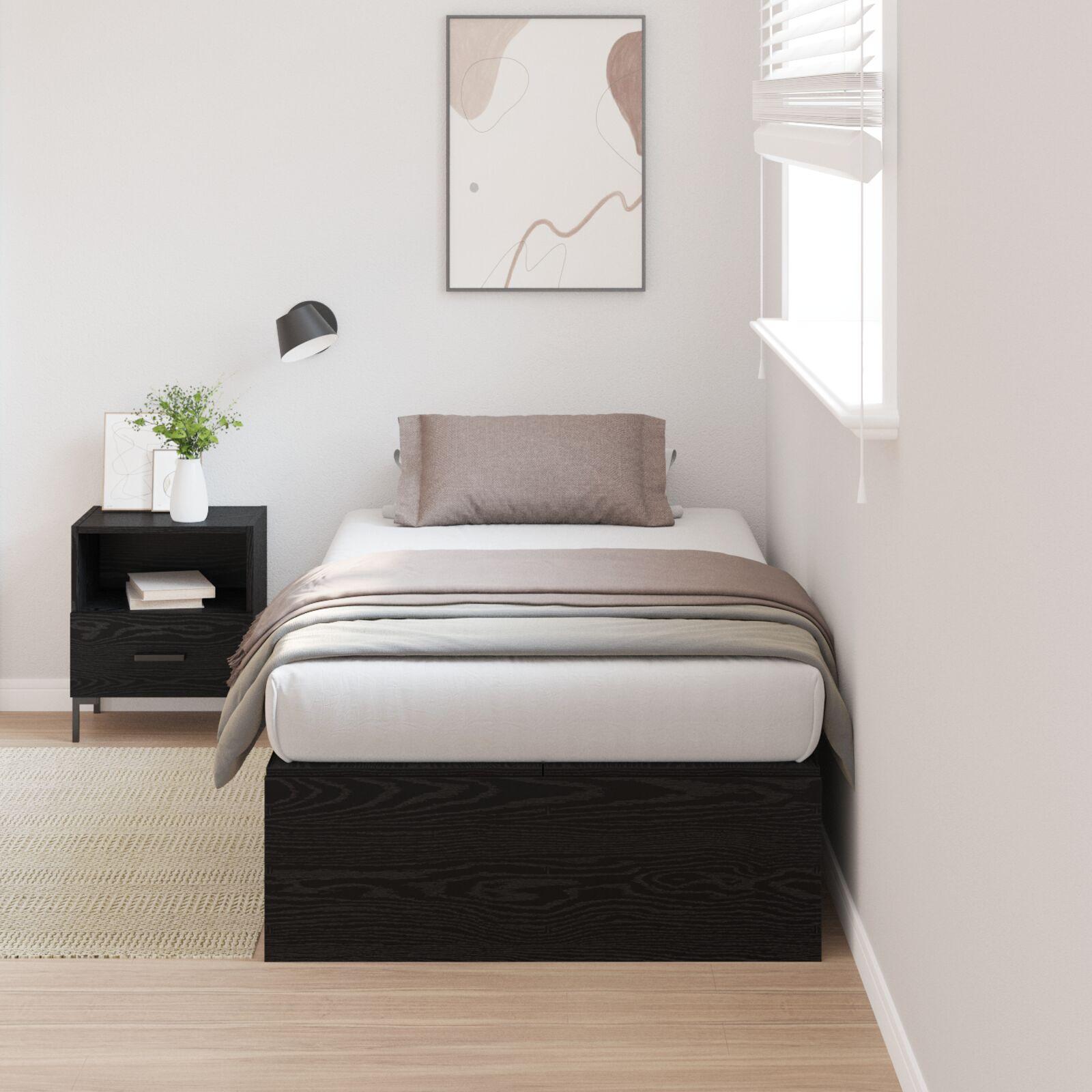 Opbevarings seng Sort egetræ 75x190 cm Konstrueret træ