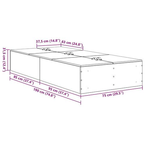 Opbevarings seng Sort egetræ 75x190 cm Konstrueret træ