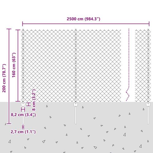 Kædehegn med 22 U Betonsøjler Grøn 1.6x25 m Stål