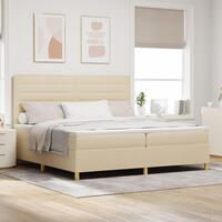 Box Spring Seng med Madras & LED Creme 200x200 cm Stof