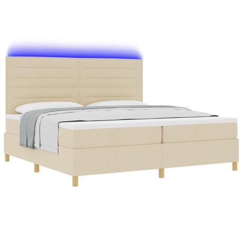 Box Spring Seng med Madras & LED Creme 200x200 cm Stof