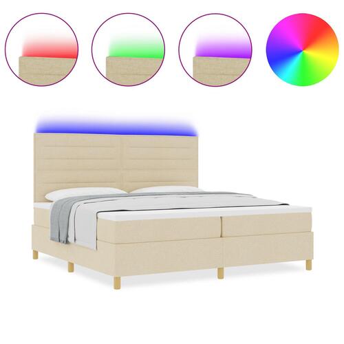 Box Spring Seng med Madras & LED Creme 200x200 cm Stof