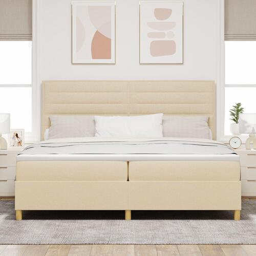 Box Spring Seng med Madras & LED Creme 200x200 cm Stof