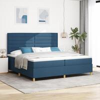 Box Spring Seng med madras & LED Blå 200x200 cm Stof