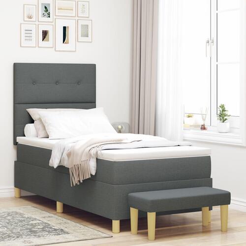 Box Spring Seng med Madras & Bænk Mørkegrå 100x200 cm Stof