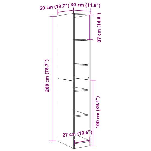 Sort Egetræ Garderobe - 30x50x200 cm, Lavet af konstrueret træ