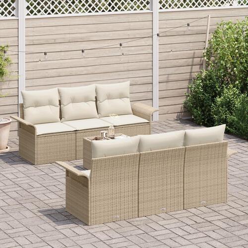 7 Personers Have Sofa Sæt med Puder Beige Poly Rattan