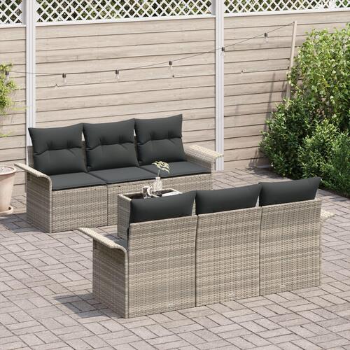 7 Stk Haven Sofa Sæt med Hynder Lysegrå Poly Rattan