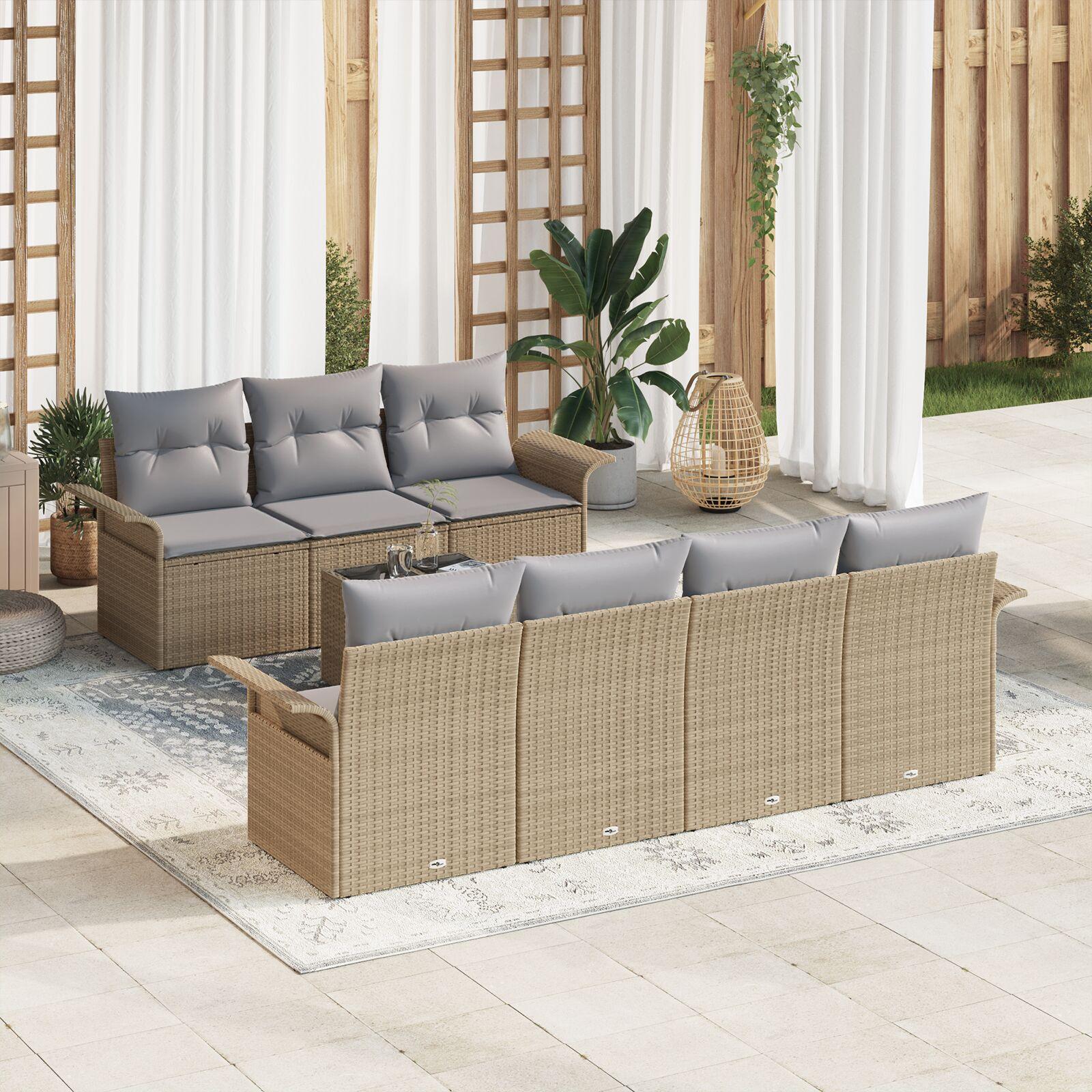 8 Styk Have Sofa Sæt med Puder Beige Poly Rattan