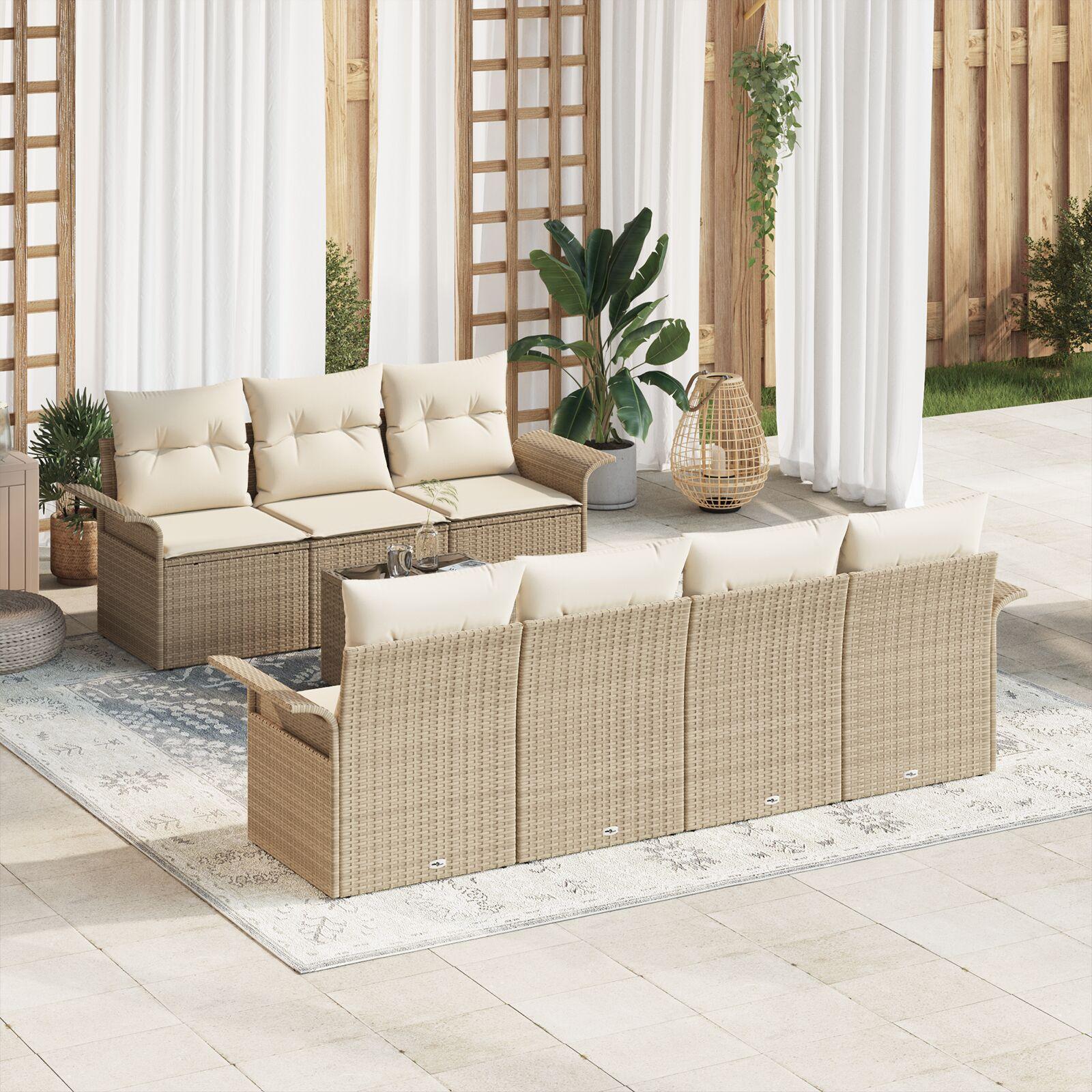 8-delt have-sofa sæt med puder beige poly rattan