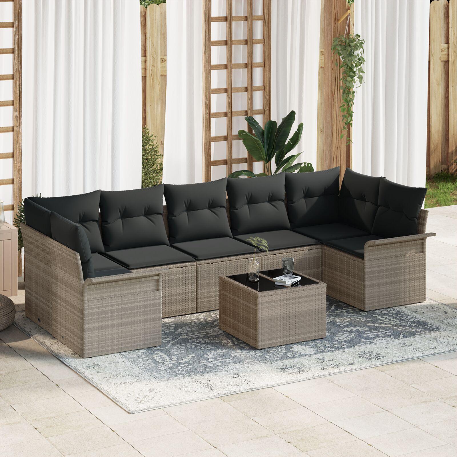 8 Deles Have Sofasæt med Puder Lysegrå Poly Rattan