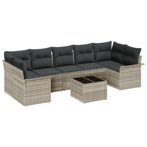 8 Deles Have Sofasæt med Puder Lysegrå Poly Rattan