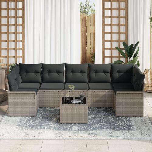 8 Deles Have Sofasæt med Puder Lysegrå Poly Rattan