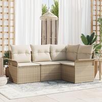 4-delt havesofa sæt med puder beige poly rattan