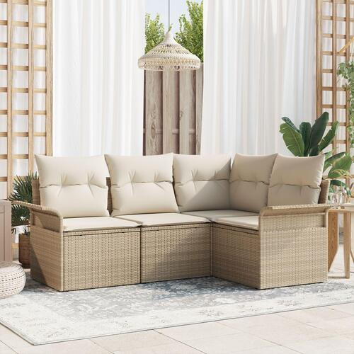 4-delt havesofa sæt med puder beige poly rattan