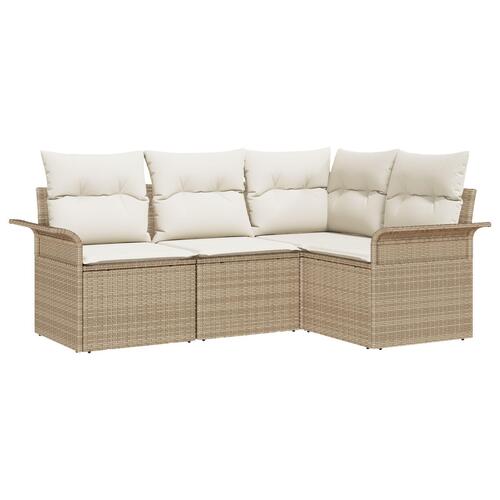 4-delt havesofa sæt med puder beige poly rattan