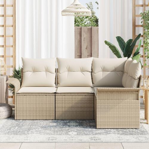 4-delt havesofa sæt med puder beige poly rattan