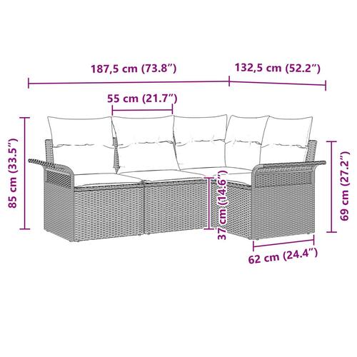 4-delt havesofa sæt med puder beige poly rattan
