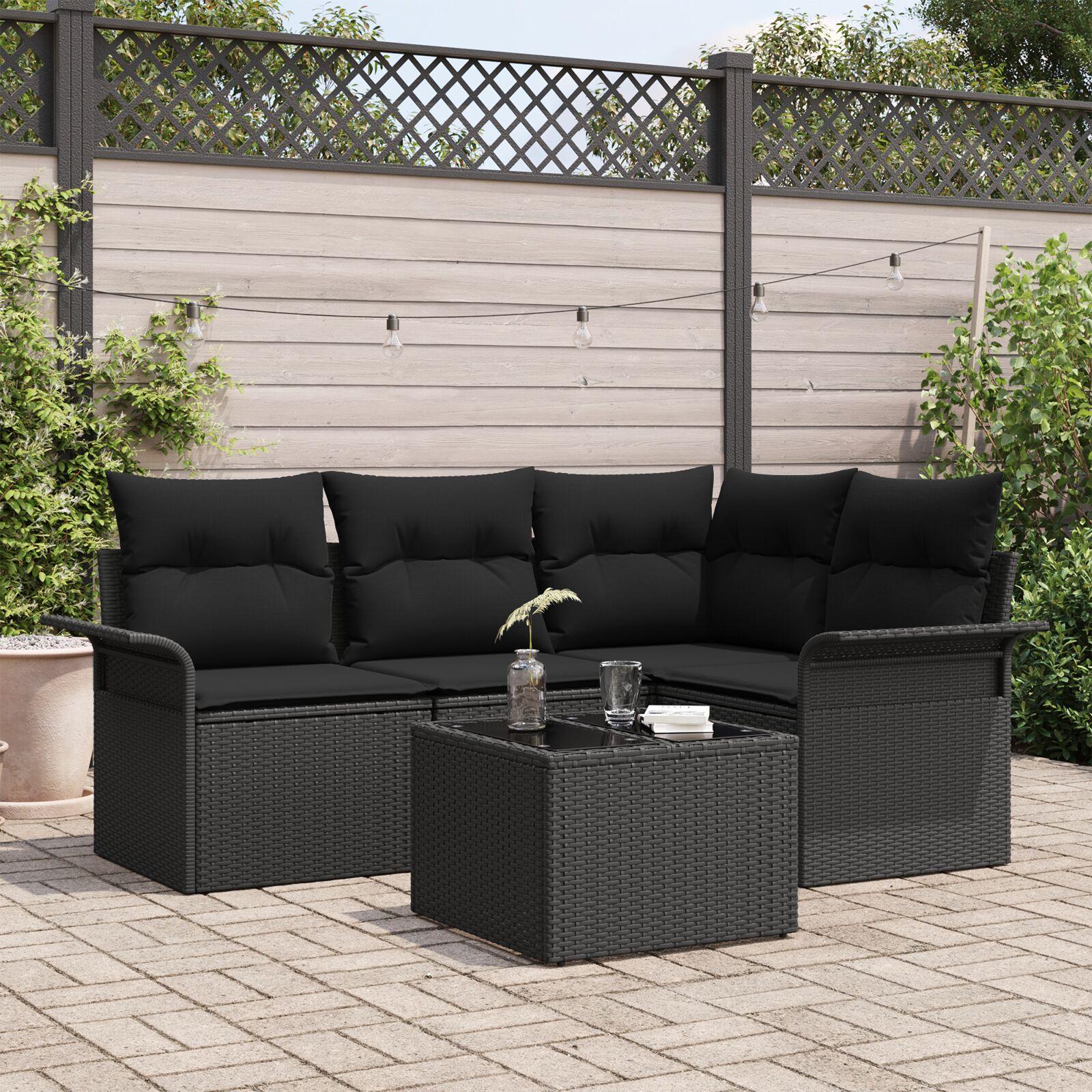 5 Stykke Have Sofa Sæt med Puder Beige Poly Rattan