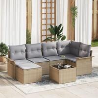 7 Stykke Have Sofa Sæt med Puder Sort Poly Rattan