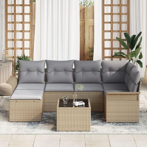 7 Stykke Have Sofa Sæt med Puder Sort Poly Rattan
