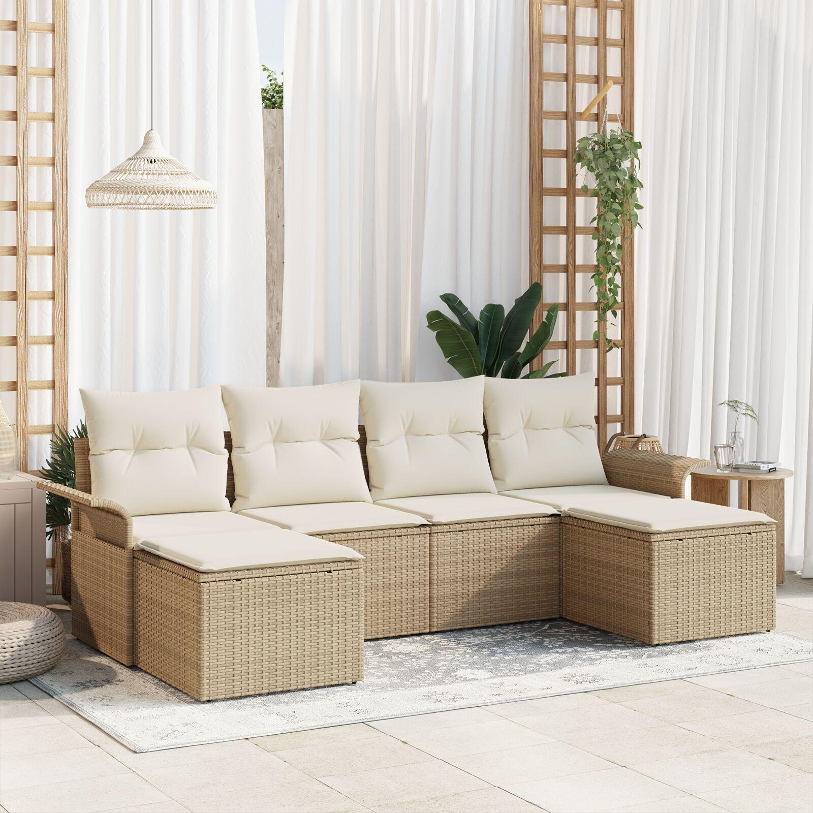 6 Stykker Havemøbelsæt med Hynder Beige Poly Rattan