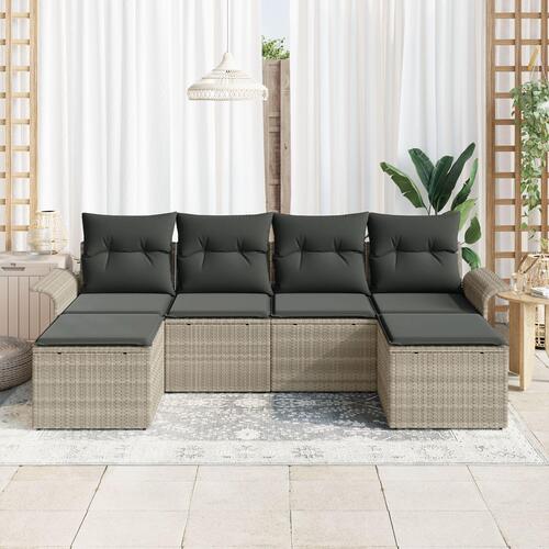 6 Delt Have Sofa Sæt med Puder Lysegrå Poly Rattan