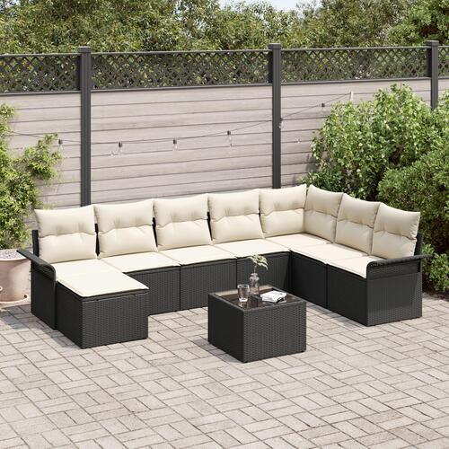 8 delers havesofa sæt med puder Sort poly rattan