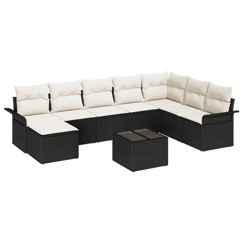 8 delers havesofa sæt med puder Sort poly rattan