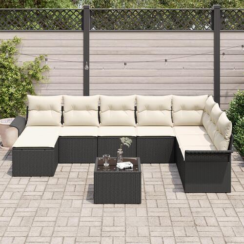 8 delers havesofa sæt med puder Sort poly rattan