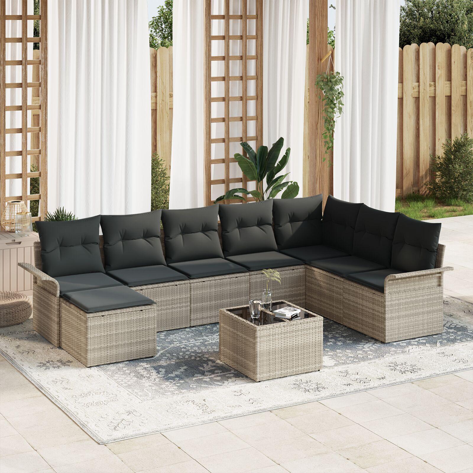 9 Stk. Have Sofa Sæt med puder Grå Poly Rattan