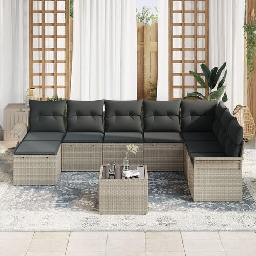 9 Stk. Have Sofa Sæt med puder Grå Poly Rattan