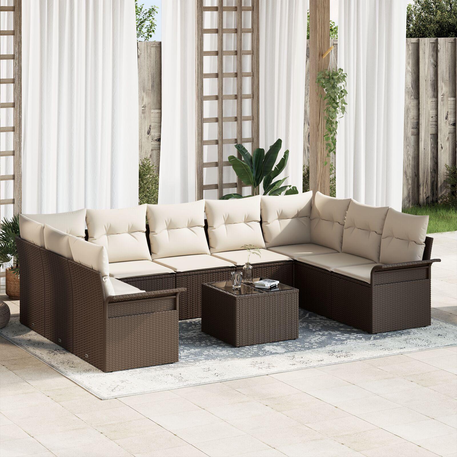 9 Stykker Have Sofa Sæt med Puder Grå Poly Rattan
