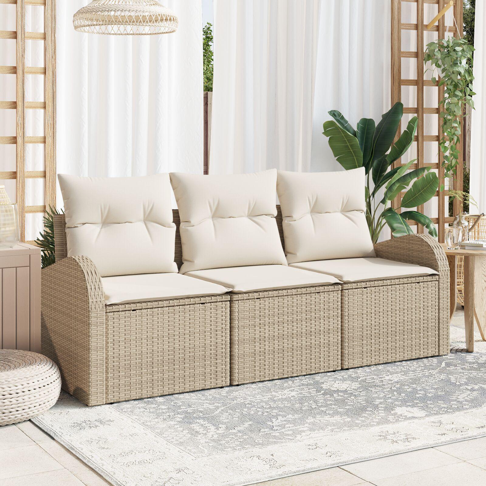3-delt have sofa sæt med puder Beige Poly Rattan