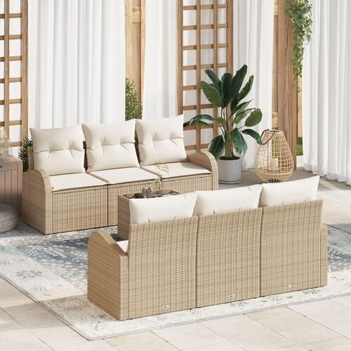 7 Stykke Have Sofa Sæt med Puder Beige Poly Rattan